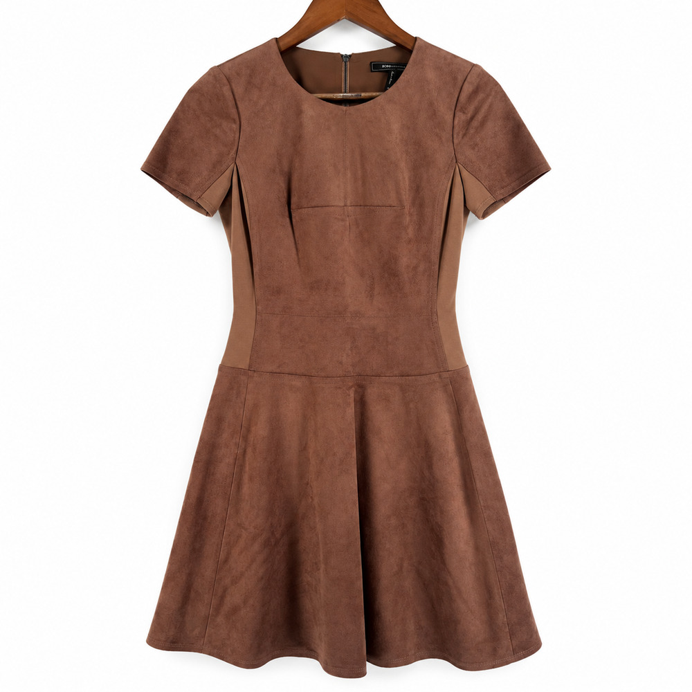BCBG Maxazria Faux Suede Dress Size 0 Minimalist Toffee Brown Cocktail